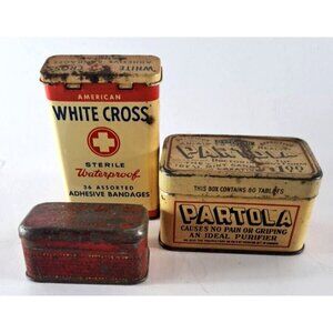 VTG Antique Health Tins Chichester Diamond Abortion Pills Partola White Cross